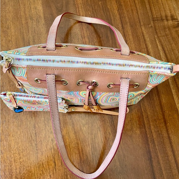 Vintage Dooney & Bourke Rainbow Zipper Scribble Shoulder Bag Wristlet Set Y2K - Picture 4 of 16